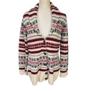 Cambridge Dry Goods Lambswool Blend Fair Isle Cardigan Sweater Size Large